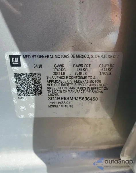 2018 Chevrolet Cruze Lt из США, поврежденный, VIN 3G1BE6SM9JS636450